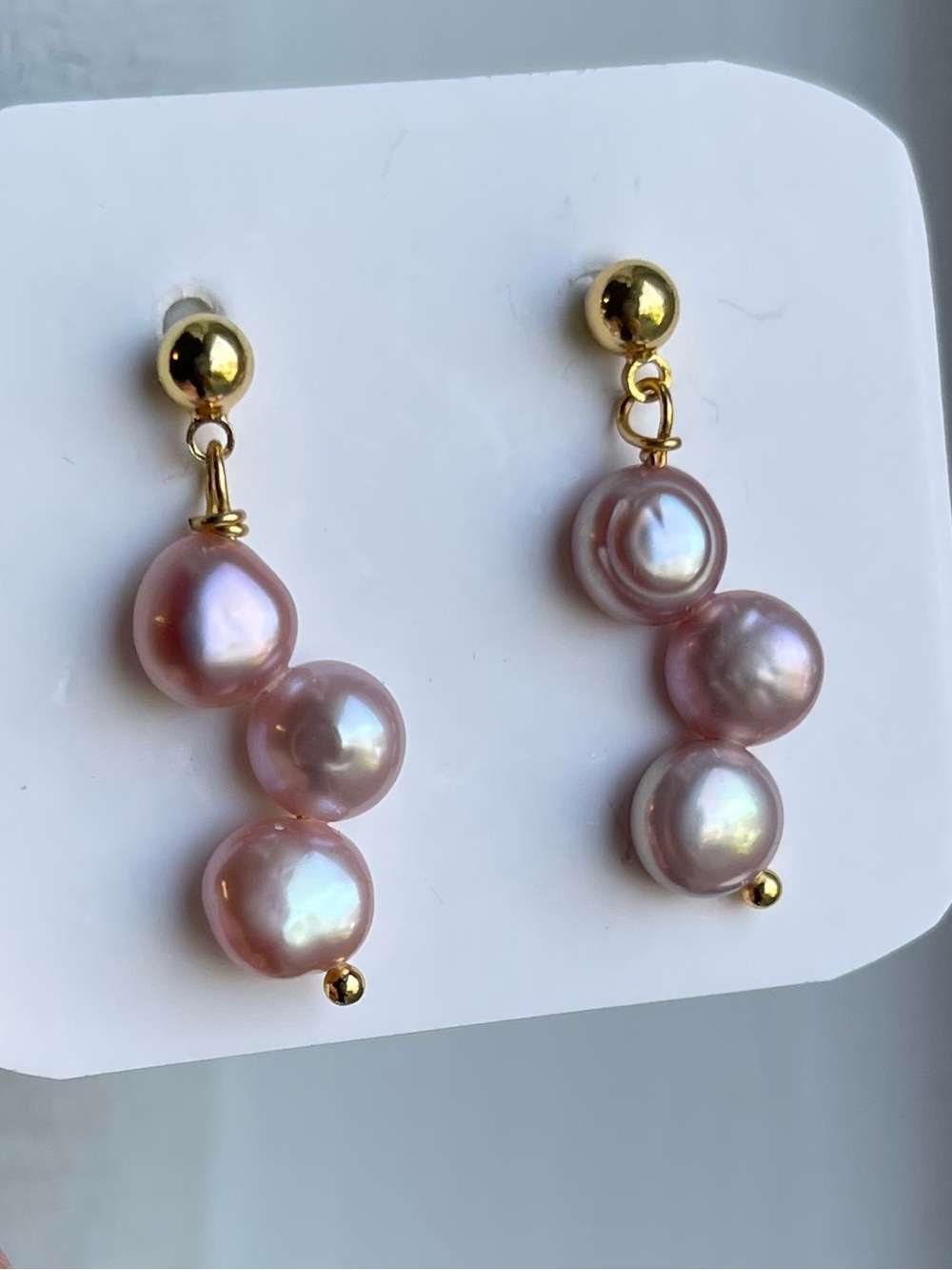 Purple & Pink Genuine Pearl Drop Earrings - 925 Sterling Silver posts